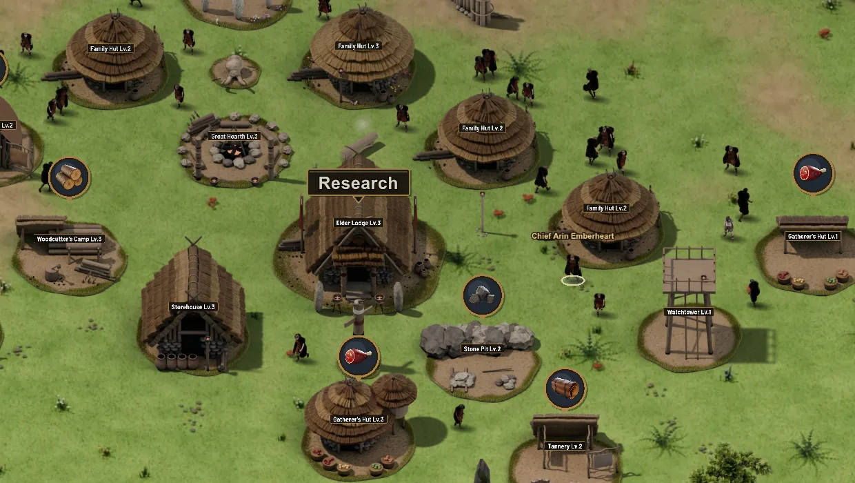 The Elder Lodge and family huts of Greenhollow